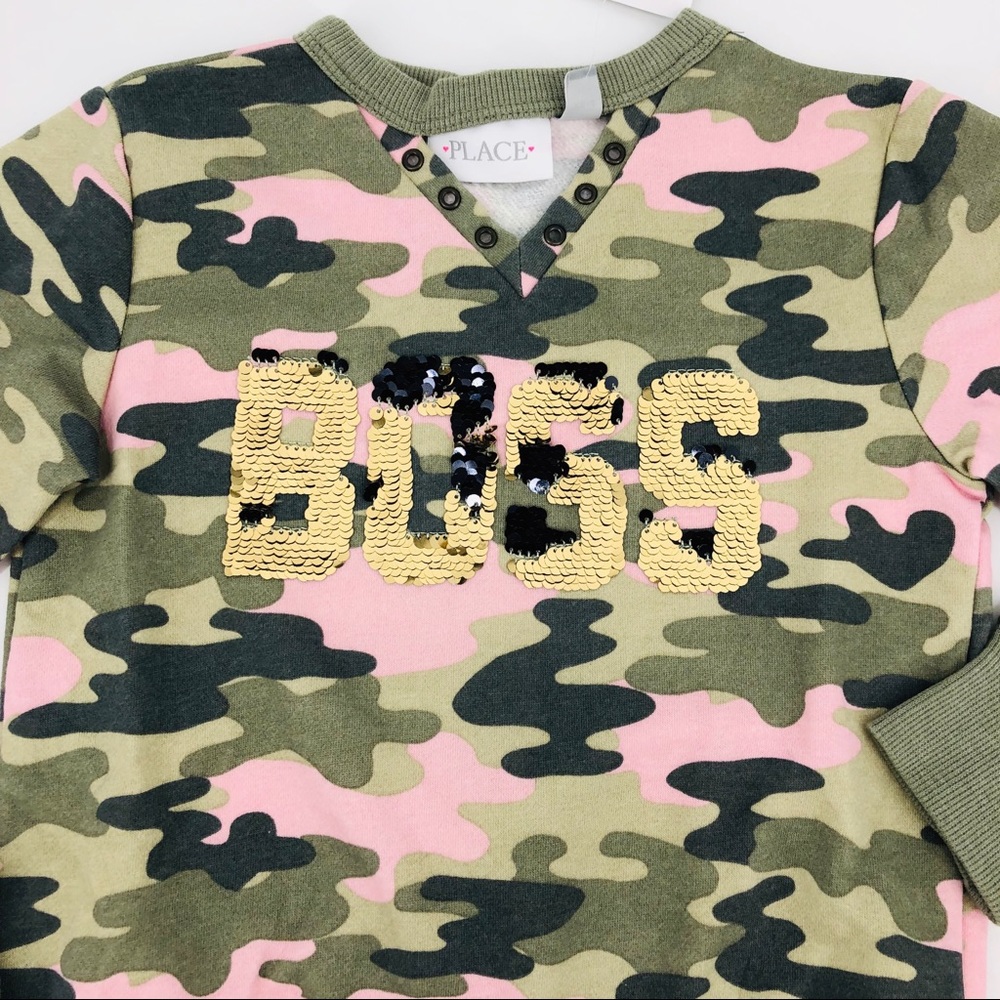 NWT Green Pink Camo Flip Sequin Boss Graphic Sweatshirt XS XSmall 4 - Picture 4 of 8